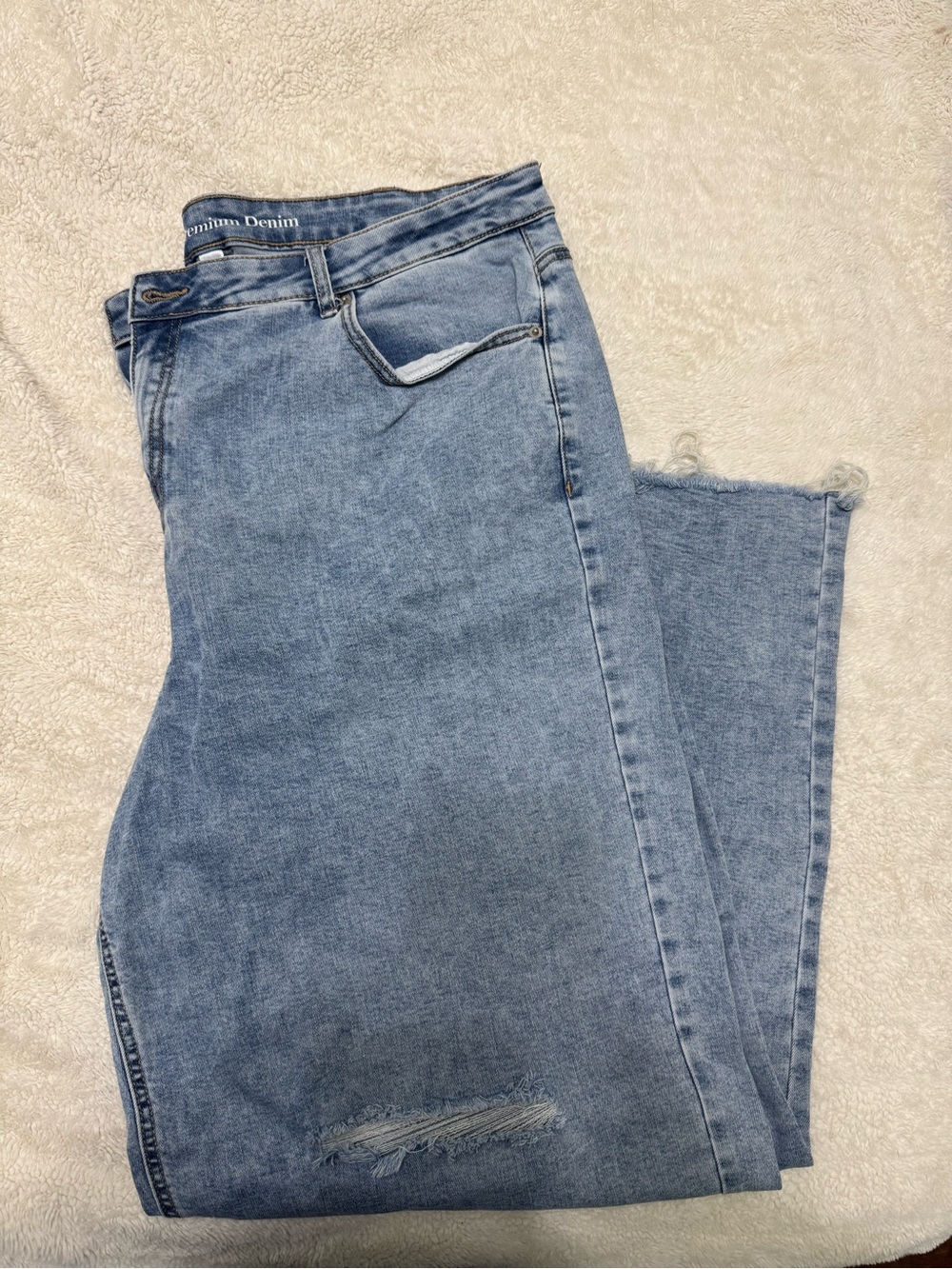 Addition Elle Light Blue Flare Jeans with Frayed Hem